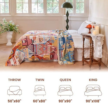 MSGKV Roman Castle Cotton Throw Blanket 60"x80" Art Woven Twin Blanket