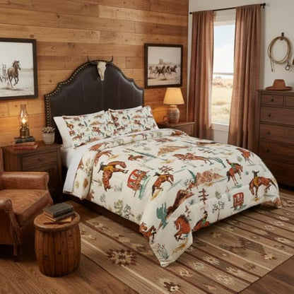 Brown Western Cowboy Comforter Set Full Size for Boys, Vintage Shabby Chic Bedding, Cozy Boho Country Style Bedding for Teen Boys, Rustic Western Themed Bedroom Decor
