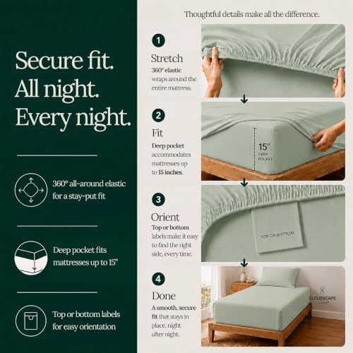 Cloud Scape Millennium Series Cooling Egyptian Cotton Sheets TwinXL,Mineral