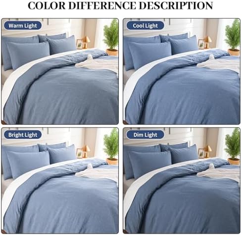 NEXHOME PRO Duvet Cover Set Linen Feel Textured Organic Natural 100% Washed Cotton Duvet Cover Bedding Set with Zipper Closure, Breathable(No Comforter)