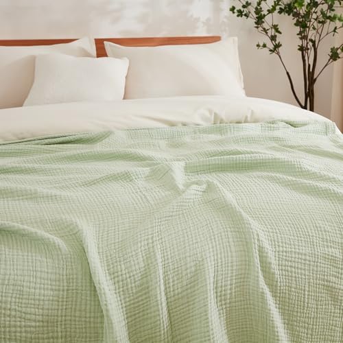 EMME Muslin Blankets for Adults Throw Blanket for Couch Breathable Gauze Soft Lightweight Airy Mint Green Twin XL 66" x 90"