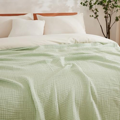 EMME Muslin Blankets for Adults Throw Blanket for Couch Breathable Gauze Soft Lightweight Airy Mint Green Twin XL 66" x 90"