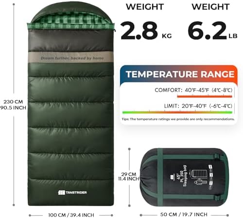 Cotton Flannel XXL Winter Sleeping Bags for Adults Big and Tall,Cold Weather 90x39 Inch Camping Sleep Bag,Waterproof Machine Washable 4 Season Outdoor Camping Gear,2-Way Zipper