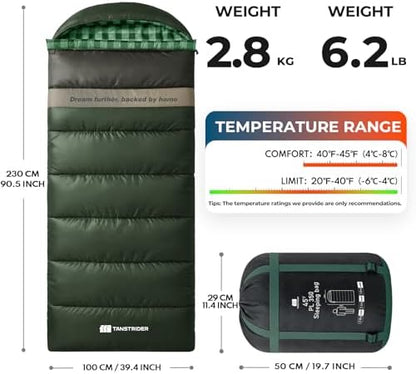 Cotton Flannel XXL Winter Sleeping Bags for Adults Big and Tall,Cold Weather 90x39 Inch Camping Sleep Bag,Waterproof Machine Washable 4 Season Outdoor Camping Gear,2-Way Zipper