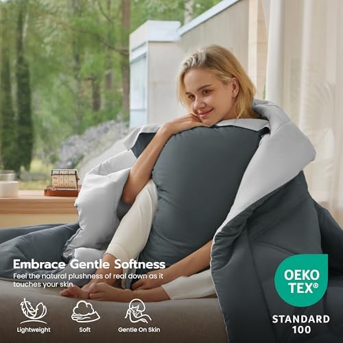 Joiedomi Twin Comforter Set with Sheets Dark Grey, 5 Pieces Twin Bedding Sets with 1 Down Alternative Comforter, 1 Flat Sheet, 1 Fitted Sheet, 1 Pillowcase and 1 Pillow Sham, Bed in a Bag All Seasons