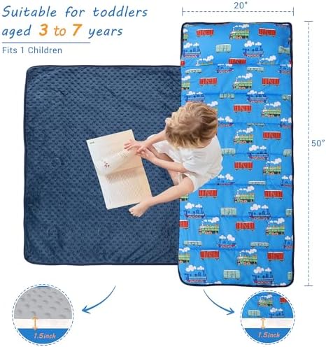 Lasoftan Toddler Nap Mat with Pillow and Blanket, Extra Large Rolled Napping Mats,Slumber Bags for Boys Girls,Kids Sleeping Bag for Daycare, Preschool Travel Camping