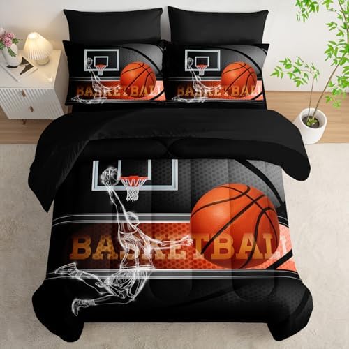 AILONEN 3D Basketball Sports Comforter Set Full Size,7-Piece Sport Basketball Player Bed in a Bag,Comforter & Fitted Sheet with Flat Sheet & 2 Pillowcases,2 Pillow Cases for Bedroom,Soft Microfiber