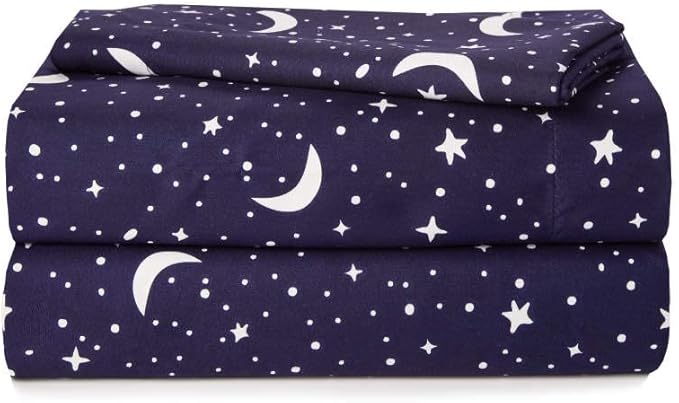 Heritage Kids 3-Piece Twin Sheet Set - Constellation Print Bedding with Top Sheet, Fitted Sheet & Pillowcase – Soft Microfiber Sheets for Boys or Girls, Navy Blue – Cozy & Machine Washable