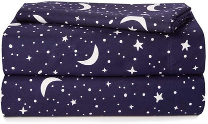 Heritage Kids 3-Piece Twin Sheet Set - Constellation Print Bedding with Top Sheet, Fitted Sheet & Pillowcase – Soft Microfiber Sheets for Boys or Girls, Navy Blue – Cozy & Machine Washable