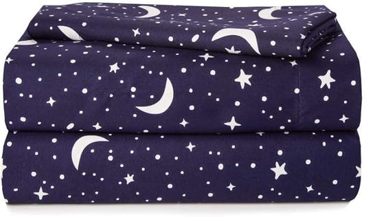 Heritage Kids 3-Piece Twin Sheet Set - Constellation Print Bedding with Top Sheet, Fitted Sheet & Pillowcase – Soft Microfiber Sheets for Boys or Girls, Navy Blue – Cozy & Machine Washable