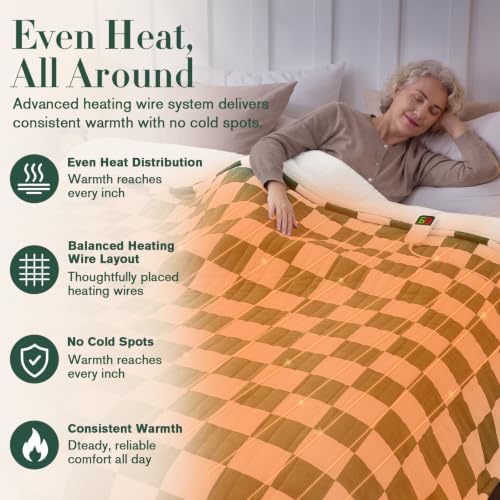 Heated Blanket Electric Full Size 72"X84", Heating Blanket Full, Dark Green