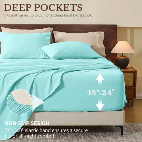 MEISHANG 100% French Linen Sheets California King,6 Pcs,18-24" Deep Pocket