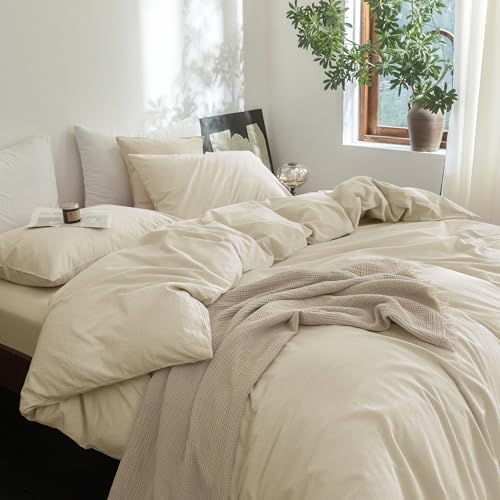 FOSSA Duvet Cover Set 100% Washed Cotton Linen Feel Super King