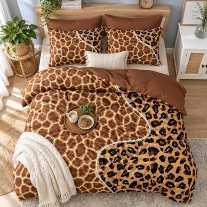 CCoutueChen Leopard Giraffe Comforter Set, Brown, Twin, 3 Piece