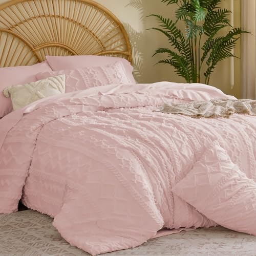 BEDELITE King Comforter Set 7 Pieces,Boho Bed in a Bag,Pink