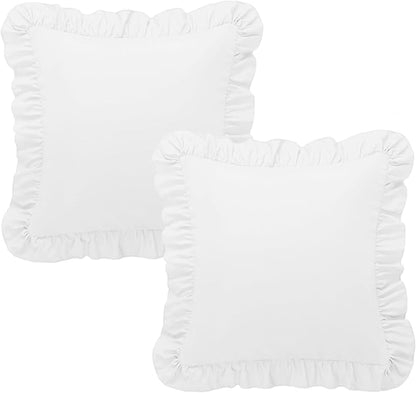 KKJIAF Ruffle Pillow Cases 26x26 Inches, White Square Ruffled Pillow Covers Set of 2, Microfiber Wrinkle Resistant Pillow Shams with Envelope Closure for Sofa Bed Living Room