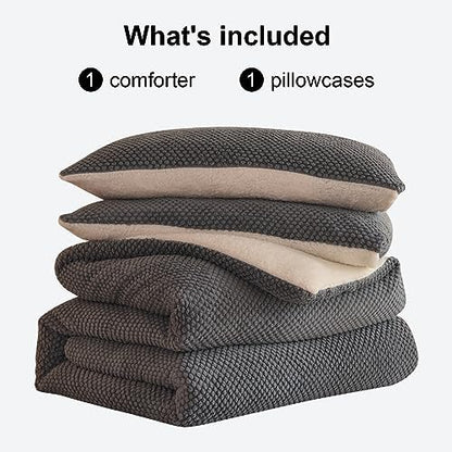 LLanCL 3D Jacquard Design Comforter Set, Ultra-Soft Warm Twin Size Sherpa Fur Plush 2-Pieces Sets Luxury Cozy Bedding with 1 Pillowcase (68"x90", Grey)