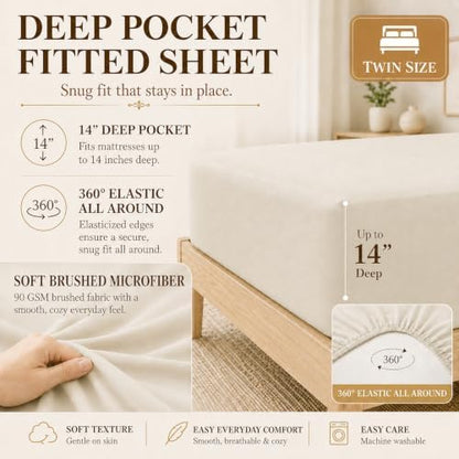 CozyLux Twin Comforter Set Beige - 5 Pieces Complete Bedding Set