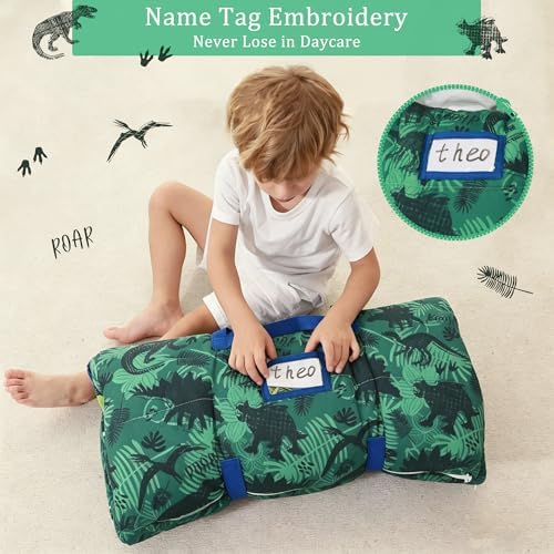 Toddler Nap Mat for Preschool 50''x30'' Sleeping Mat with Removable Pillow and Minky Blanket for Kids Ages 3-7 Roll Up Soft Sleeping Bag for Boys Girls Kindergarten Daycare Sleepover