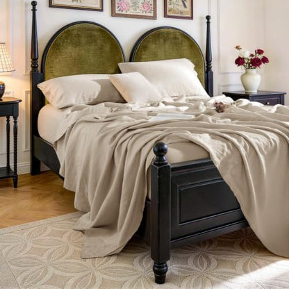 SONORO KATE 100% French Linen Full Size Sheets Set,Natural Flax Bedding