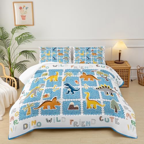 Kids Full Size Bed Comforter Set Dinosaur，Boys Full Size Bedding Set Dinosaur,3-Piece Comforter Set