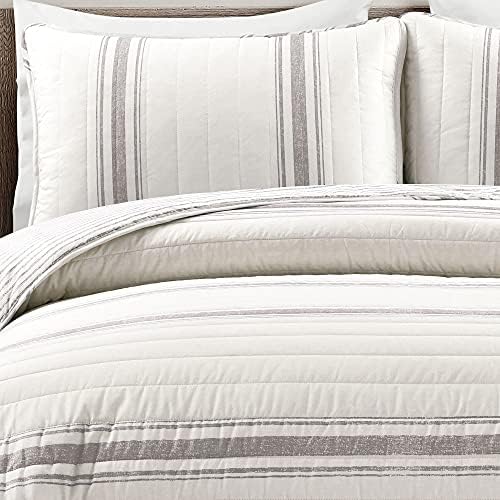Lush Decor Farmhouse Stripe Reversible Cotton Quilt King Size 3 Piece Set Gray - Farmhouse Bedding Set King Quilt - Striped Bedding