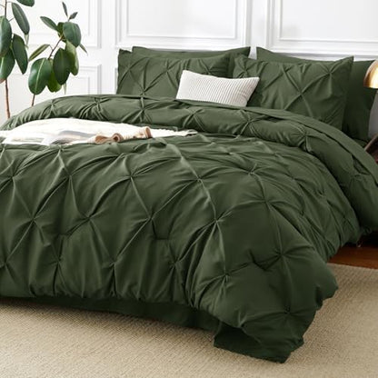 CozyLux Oversized Queen Comforter Set Olive Green, 7 Pieces Bed in a Bag