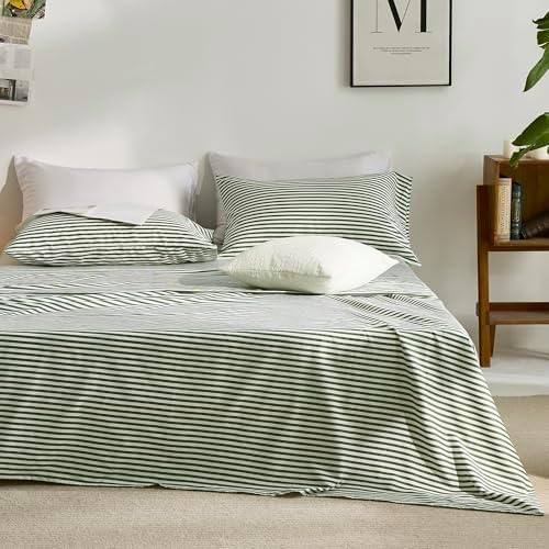 JELLYMONI 100% Cotton King Sheet Set, Green Striped