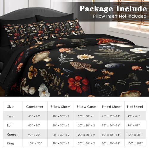 Pamnest Full Comforter Set with Sheets, 7 Pieces Woodland Mushroom Bedding