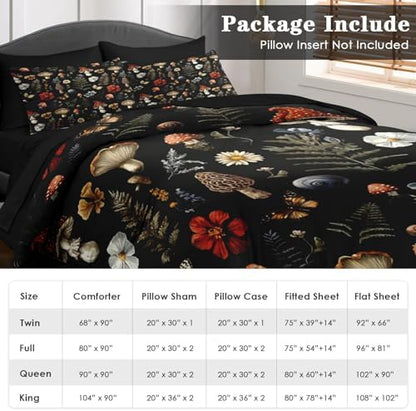 Pamnest Full Comforter Set with Sheets, 7 Pieces Woodland Mushroom Bedding