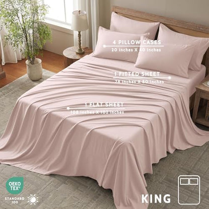 King Size Sheets Set - 6 Piece Luxuriously Soft & Cooling Sheets King Size - Ultra Soft 16" Deep Pocket King Sheet Set - Fitted Sheet & Pillowcase Sets (King Baby Pink)