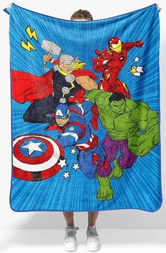 Jay Franco Kids Plush Throw Blanket – Soft & Cozy Fleece Throw for Bedroom & Couch Décor, Official Licensed Product, Blue - Avengers, 40x50 - Travel Blanket