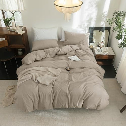 FOSSA Duvet Cover Set 100% Washed Cotton Linen Feel Oversized Queen