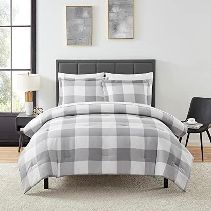 7 Piece Comforter Set Bag Solid Color All Season Soft Down Alternative Blanket & Luxurious Microfiber Bed Sheets, Queen, Checkered Box