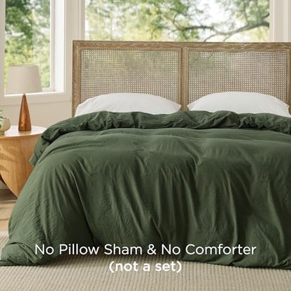 Bedsure Prewashed Duvet Cover Only, Cotton-Like Feel, Olive Green, King