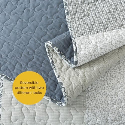 SLPR - Sweet Dreams Blue Patchwork Cotton Quilt Set, Twin with 1 Sham