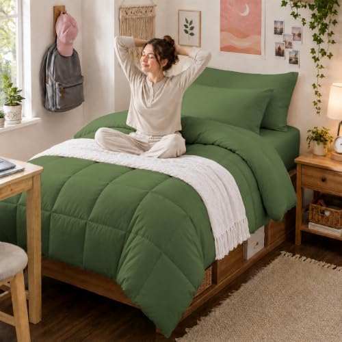 Anluoer Twin Comforter Set, 5 Piece Bed in a Bag Twin Bedding Sets