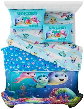 DreamWorks Not Quite Narwhal Kids Bedding Super Soft Comforter and Sheet Set, 5 Piece Full Size, (Official Licensed Product) By Franco
