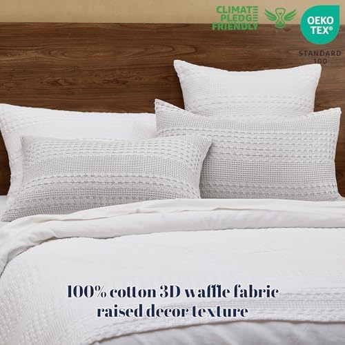 PHF Cotton Waffle Pillow Shams Standard Size 20"x26", Light Grey, No Insert