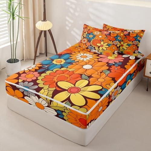 Feelyou Floral Groovy Hippie Comforter Set Queen Size Kids Boys Girls