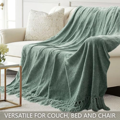 Chenille Throw Blanket for Couch 50" x 60", Sage Green