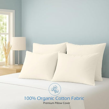 Comfort Beddings Standard Pillowcases Set of 4 – 100% Organic Cotton, 600 Thread Count Sateen, Soft & Comfy Pillow Covers with Envelope Closure, Ivory, Standard Size 20 x 26 Inches