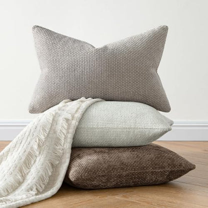 MIULEE Dercorative Lumbar Throw Pillow Covers 12x20 Inch Grey-White 2 Pack