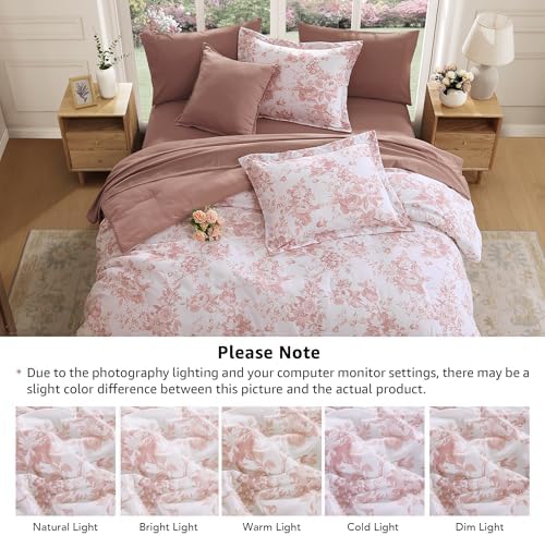 BLOOMHAVEN Twin XL Comforter Set-5 Pieces Rose Floral Bed in a Bag