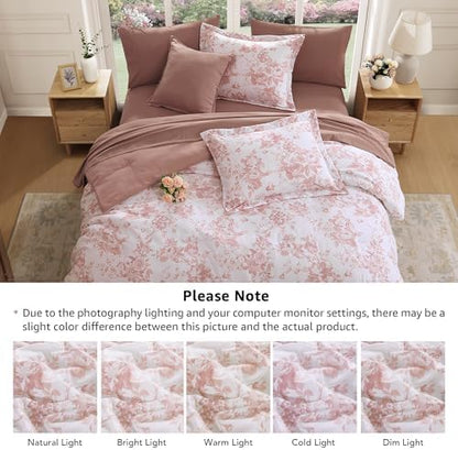 BLOOMHAVEN Full Size Comforter Sets-7 Pieces Rose Floral Bed in a Bag