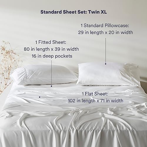 ettitude 100% Lyocell from Organic Bamboo Standard Sheet Set, Cloud (White), Twin XL, Breathable Sheets, Bedding, Sateen, Plant-Based Fabric, Silky-Soft, Deep Pockets (Twin XL-Cloud)