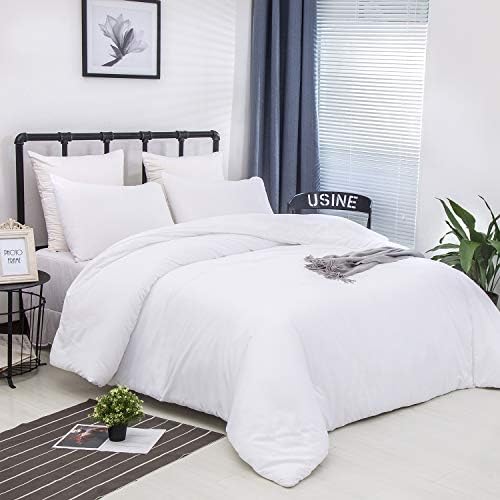 Wellboo White Comforter Sets Queen Size Solid Color Bedding for Women Men