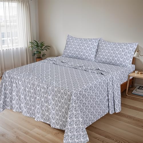 RUVANTI Flannel Sheets Set California King Size, Damask