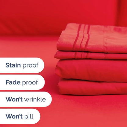 Full XL Bed Sheet - 4 Piece Full XL Bed Sheets Set - Soft, Breathable & Cooling - Hotel Luxury Bedding for Women, Men, Kids, Teens, Boys & Girls - Deep Pockets, Comfy, Cozy, Fade & Wrinkle Free - Red