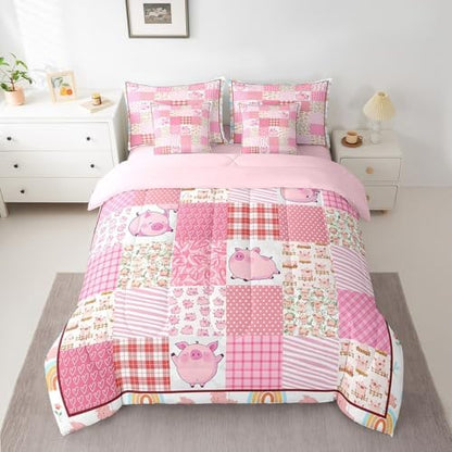 Feelyou Pink Pig 7 Piece Bedding Set Queen Size for Boys Girls